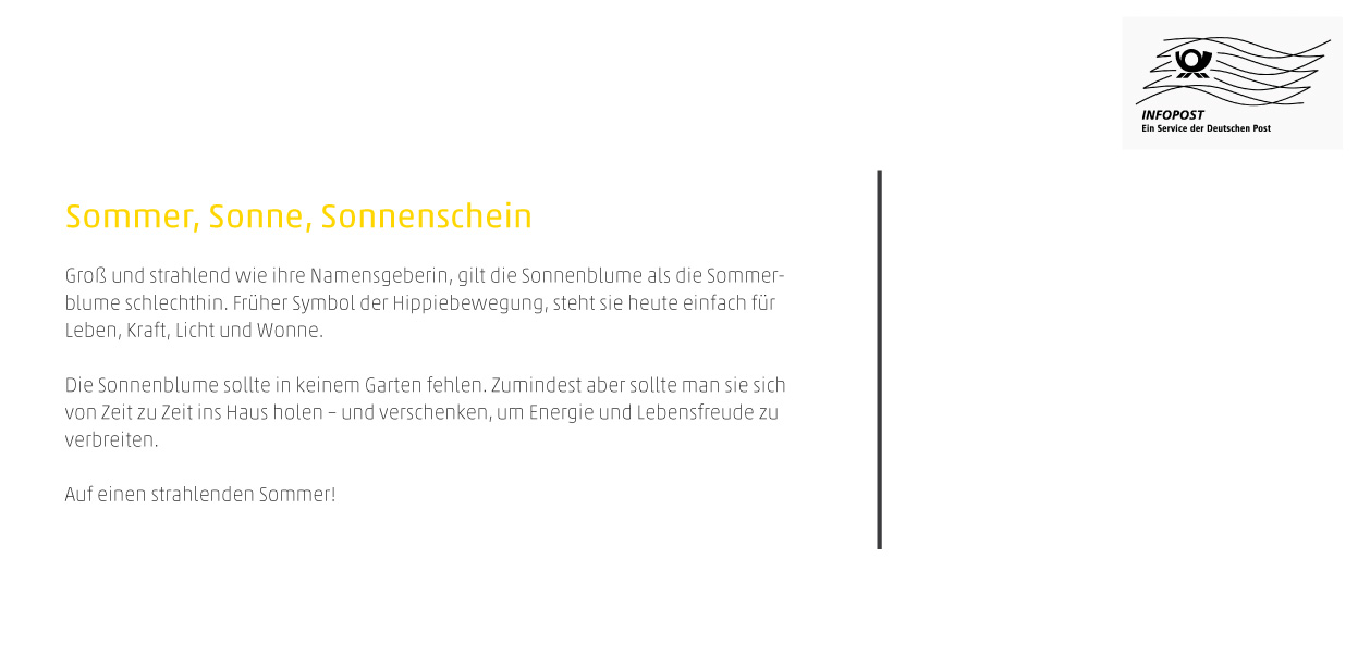 Einladung Sonnenblume - „Stahlend in Wonne - wie eine Sonne“ (Rückseite)