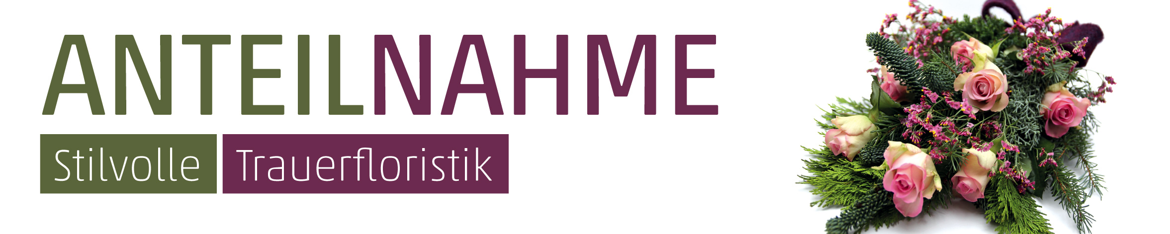 Banner Anteilnahme mit stilvoller Trauerfloristik