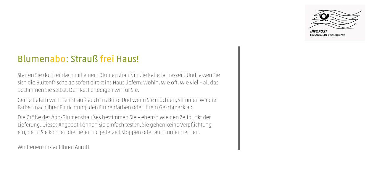 Einladung Blumenabo - „Strauß frei Haus!“ (Rückseite)